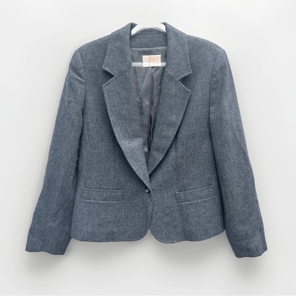Vintage Pendleton Blazer Jacket Women 12 M/L Gray 100% Pure Wool Made In USA